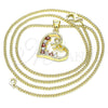 Collares con Dije 04.195.0013.1.20 Oro Laminado, Diseño de Corazón y Arco, con Granate and Blanca Zirconia Cubica, Pulido, Tono Dorado (02 MM Thickness, 20 Inches Length)