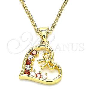 Collares con Dije 04.195.0013.1.20 Oro Laminado, Diseño de Corazón y Arco, con Granate and Blanca Zirconia Cubica, Pulido, Tono Dorado (02 MM Thickness, 20 Inches Length)