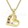 Collares con Dije 04.195.0013.1.20 Oro Laminado, Diseño de Corazón y Arco, con Granate and Blanca Zirconia Cubica, Pulido, Tono Dorado (02 MM Thickness, 20 Inches Length)