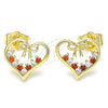 Arete Dormilona 02.195.0125.1 Oro Laminado, Diseño de Corazón y Arco, con Granate and Blanca Zirconia Cubica, Pulido, Tono Dorado
