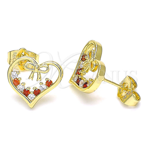 Arete Dormilona 02.195.0125.1 Oro Laminado, Diseño de Corazón y Arco, con Granate and Blanca Zirconia Cubica, Pulido, Tono Dorado