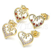 Arete Dormilona 02.195.0125.1 Oro Laminado, Diseño de Corazón y Arco, con Granate and Blanca Zirconia Cubica, Pulido, Tono Dorado