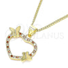 Collares con Dije 04.195.0018.1.20 Oro Laminado, Diseño de Corazón y Mariposa, con Granate and Blanca Micro Pave, Pulido, Tono Dorado (02 MM Thickness, 20 Inches Length)