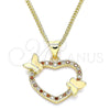 Collares con Dije 04.195.0018.1.20 Oro Laminado, Diseño de Corazón y Mariposa, con Granate and Blanca Micro Pave, Pulido, Tono Dorado (02 MM Thickness, 20 Inches Length)