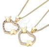 Collares con Dije 04.195.0018.1.20 Oro Laminado, Diseño de Corazón y Mariposa, con Granate and Blanca Micro Pave, Pulido, Tono Dorado (02 MM Thickness, 20 Inches Length)