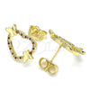 Arete Dormilona 02.195.0127.1 Oro Laminado, Diseño de Corazón y Mariposa, con Granate and Blanca Micro Pave, Pulido, Tono Dorado