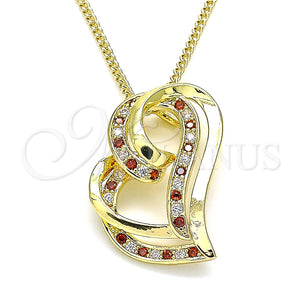 Collares con Dije 04.195.0023.1.20 Oro Laminado, Diseño de Corazón, con Granate and Blanca Micro Pave, Pulido, Tono Dorado (02 MM Thickness, 20 Inches Length)