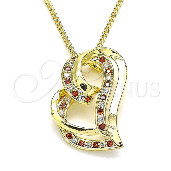 Collares con Dije 04.195.0023.1.20 Oro Laminado, Diseño de Corazón, con Granate and Blanca Micro Pave, Pulido, Tono Dorado (02 MM Thickness, 20 Inches Length)