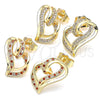 Arete Dormilona 02.195.0128.1 Oro Laminado, Diseño de Corazón, con Granate and Blanca Micro Pave, Pulido, Tono Dorado