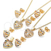 Juego de Arete y Dije de Adulto 10.233.0032.7 Oro Laminado, Diseño de Corazón, con Granate Micro Pave and Blanca Zirconia Cubica, Pulido, Tono Dorado