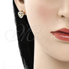 Arete Dormilona 02.233.0047 Oro Laminado, Diseño de Corazón, con Blanca Micro Pave and Blanca Zirconia Cubica, Pulido, Tono Dorado
