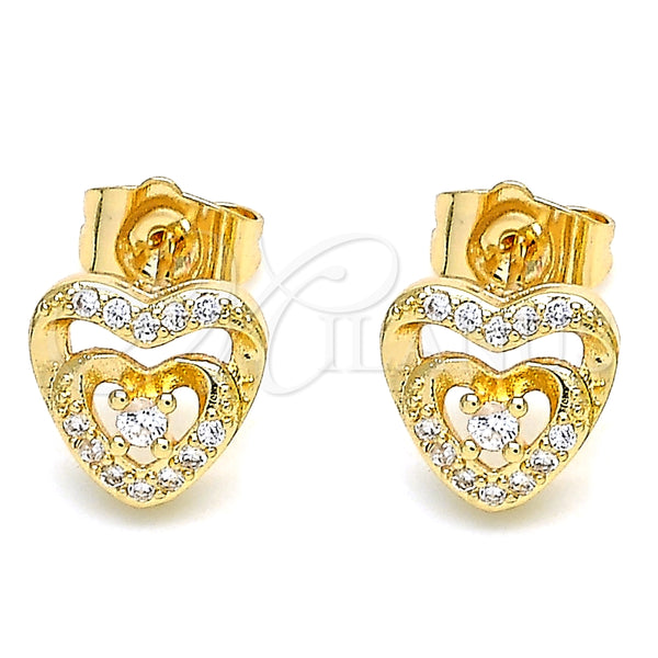 Arete Dormilona 02.233.0047 Oro Laminado, Diseño de Corazón, con Blanca Micro Pave and Blanca Zirconia Cubica, Pulido, Tono Dorado