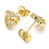 Arete Dormilona 02.233.0047 Oro Laminado, Diseño de Corazón, con Blanca Micro Pave and Blanca Zirconia Cubica, Pulido, Tono Dorado