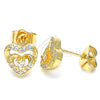 Arete Dormilona 02.233.0047 Oro Laminado, Diseño de Corazón, con Blanca Micro Pave and Blanca Zirconia Cubica, Pulido, Tono Dorado
