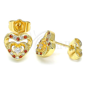 Arete Dormilona 02.233.0047.1 Oro Laminado, Diseño de Corazón, con Granate Micro Pave and Blanca Zirconia Cubica, Pulido, Tono Dorado