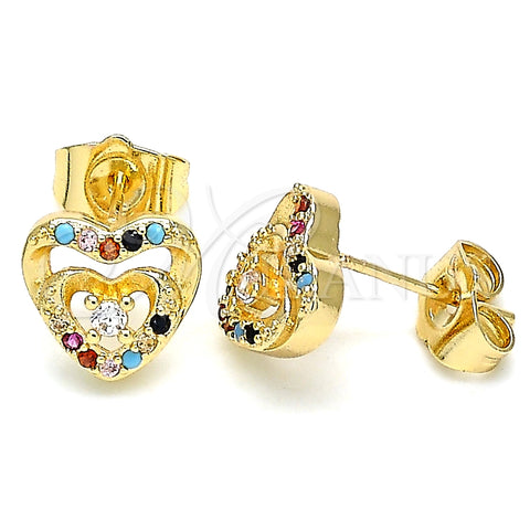 Arete Dormilona 02.233.0047.2 Oro Laminado, Diseño de Corazón, con Multicolor Micro Pave and Blanca Zirconia Cubica, Pulido, Tono Dorado
