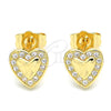 Arete Dormilona 02.233.0048 Oro Laminado, Diseño de Corazón, con Blanca Micro Pave, Pulido, Tono Dorado