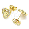 Arete Dormilona 02.233.0048 Oro Laminado, Diseño de Corazón, con Blanca Micro Pave, Pulido, Tono Dorado