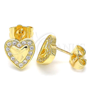 Arete Dormilona 02.233.0048 Oro Laminado, Diseño de Corazón, con Blanca Micro Pave, Pulido, Tono Dorado