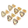 Arete Dormilona 02.233.0048 Oro Laminado, Diseño de Corazón, con Blanca Micro Pave, Pulido, Tono Dorado