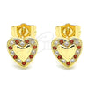 Arete Dormilona 02.233.0048.1 Oro Laminado, Diseño de Corazón, con Granate and Blanca Micro Pave, Pulido, Tono Dorado