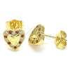 Arete Dormilona 02.233.0048.1 Oro Laminado, Diseño de Corazón, con Granate and Blanca Micro Pave, Pulido, Tono Dorado