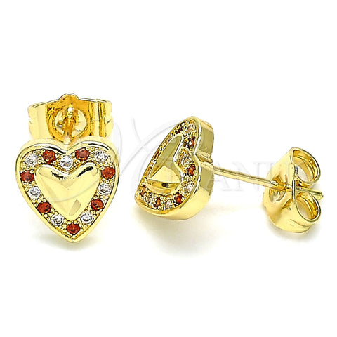 Arete Dormilona 02.233.0048.1 Oro Laminado, Diseño de Corazón, con Granate and Blanca Micro Pave, Pulido, Tono Dorado