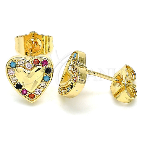 Arete Dormilona 02.233.0048.2 Oro Laminado, Diseño de Corazón, con Multicolor Micro Pave, Pulido, Tono Dorado