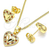 Juego de Arete y Dije de Adulto 10.233.0034.8 Oro Laminado, Diseño de Corazón, con Granate and Blanca Micro Pave, Pulido, Tono Dorado