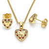 Juego de Arete y Dije de Adulto 10.233.0034.8 Oro Laminado, Diseño de Corazón, con Granate and Blanca Micro Pave, Pulido, Tono Dorado