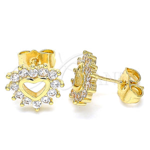 Arete Dormilona 02.233.0024.7 Oro Laminado, Diseño de Corazón, con Blanca Zirconia Cubica, Pulido, Tono Dorado