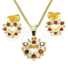 Juego de Arete y Dije de Adulto 10.233.0042.1 Oro Laminado, Diseño de Corazón, con Granate and Blanca Zirconia Cubica, Pulido, Tono Dorado