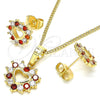 Juego de Arete y Dije de Adulto 10.233.0042.1 Oro Laminado, Diseño de Corazón, con Granate and Blanca Zirconia Cubica, Pulido, Tono Dorado