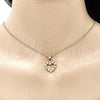 Juego de Arete y Dije de Adulto 10.233.0043.1 Oro Laminado, Diseño de Corazón, con Granate and Blanca Micro Pave, Pulido, Tono Dorado