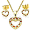 Juego de Arete y Dije de Adulto 10.233.0043.1 Oro Laminado, Diseño de Corazón, con Granate and Blanca Micro Pave, Pulido, Tono Dorado