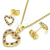 Juego de Arete y Dije de Adulto 10.233.0043.1 Oro Laminado, Diseño de Corazón, con Granate and Blanca Micro Pave, Pulido, Tono Dorado