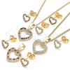 Juego de Arete y Dije de Adulto 10.233.0043.1 Oro Laminado, Diseño de Corazón, con Granate and Blanca Micro Pave, Pulido, Tono Dorado