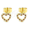 Arete Dormilona 02.233.0049.1 Oro Laminado, Diseño de Corazón, con Granate and Blanca Micro Pave, Pulido, Tono Dorado