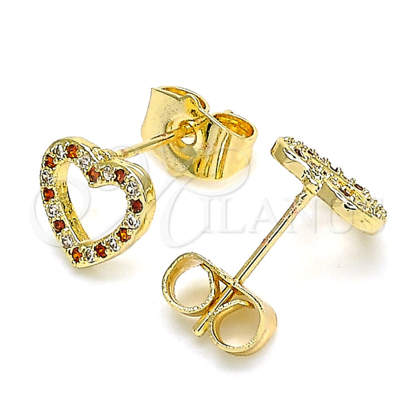 Arete Dormilona 02.233.0049.1 Oro Laminado, Diseño de Corazón, con Granate and Blanca Micro Pave, Pulido, Tono Dorado