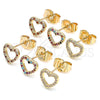 Arete Dormilona 02.233.0049.1 Oro Laminado, Diseño de Corazón, con Granate and Blanca Micro Pave, Pulido, Tono Dorado