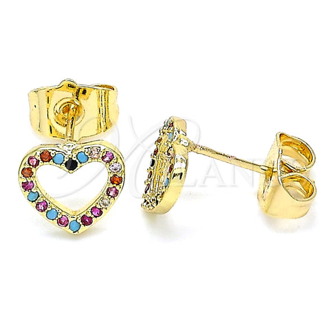 Arete Dormilona 02.233.0049.2 Oro Laminado, Diseño de Corazón, con Multicolor Micro Pave, Pulido, Tono Dorado