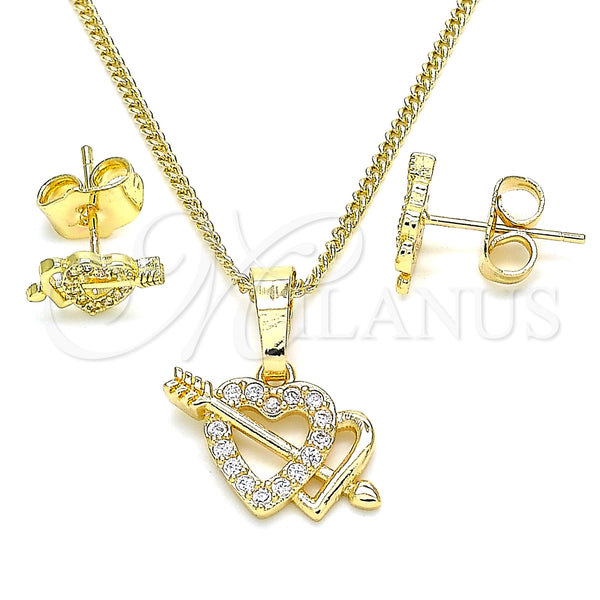Juego de Arete y Dije de Adulto 10.233.0044 Oro Laminado, Diseño de Corazón, con Blanca Micro Pave, Pulido, Tono Dorado