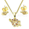 Juego de Arete y Dije de Adulto 10.233.0044.1 Oro Laminado, Diseño de Corazón, con Granate and Blanca Micro Pave, Pulido, Tono Dorado