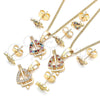 Juego de Arete y Dije de Adulto 10.233.0044.1 Oro Laminado, Diseño de Corazón, con Granate and Blanca Micro Pave, Pulido, Tono Dorado