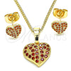 Juego de Arete y Dije de Adulto 10.233.0045.1 Oro Laminado, Diseño de Corazón, con Blanca Micro Pave, Pulido, Tono Dorado