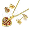 Juego de Arete y Dije de Adulto 10.233.0045.1 Oro Laminado, Diseño de Corazón, con Blanca Micro Pave, Pulido, Tono Dorado