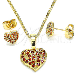 Juego de Arete y Dije de Adulto 10.233.0045.1 Oro Laminado, Diseño de Corazón, con Blanca Micro Pave, Pulido, Tono Dorado