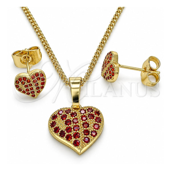 Juego de Arete y Dije de Adulto 10.233.0045.1 Oro Laminado, Diseño de Corazón, con Blanca Micro Pave, Pulido, Tono Dorado