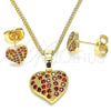 Juego de Arete y Dije de Adulto 10.233.0045.1 Oro Laminado, Diseño de Corazón, con Blanca Micro Pave, Pulido, Tono Dorado