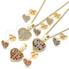 Juego de Arete y Dije de Adulto 10.233.0045.1 Oro Laminado, Diseño de Corazón, con Blanca Micro Pave, Pulido, Tono Dorado